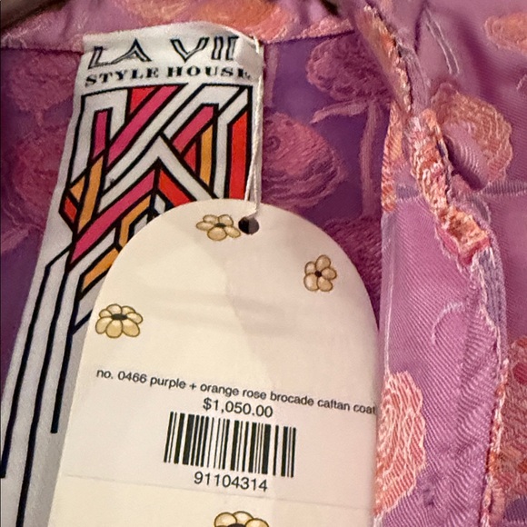 ICONIC LA VIE STYLE HOUSE Purple/Pink Orange Silk Brocade Long Caftan Coat NWT - Picture 2 of 11